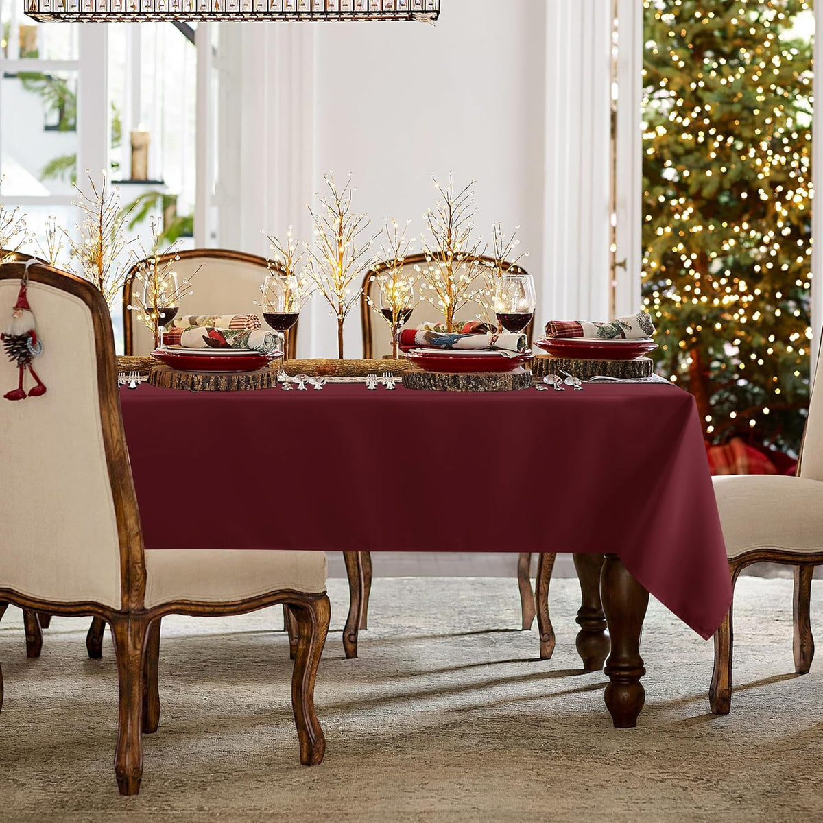 sancua Rectangle Tablecloth - 60 x 60 Inch - Stain and Wrinkle Resistant Washable Polyester Table Cloth, Decorative Fabric Table Cover for Dining Tables, Buffet Parties and Camping, Burgundy