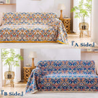 Boho Blanket Throw Quilt, 100% Cotton Soft Light Weight Throw Blankets for Summer, 80"x90" Farmhouse Flower Decorative Blankets, All Season Rustic Reversible Bohemian Throw Quilt