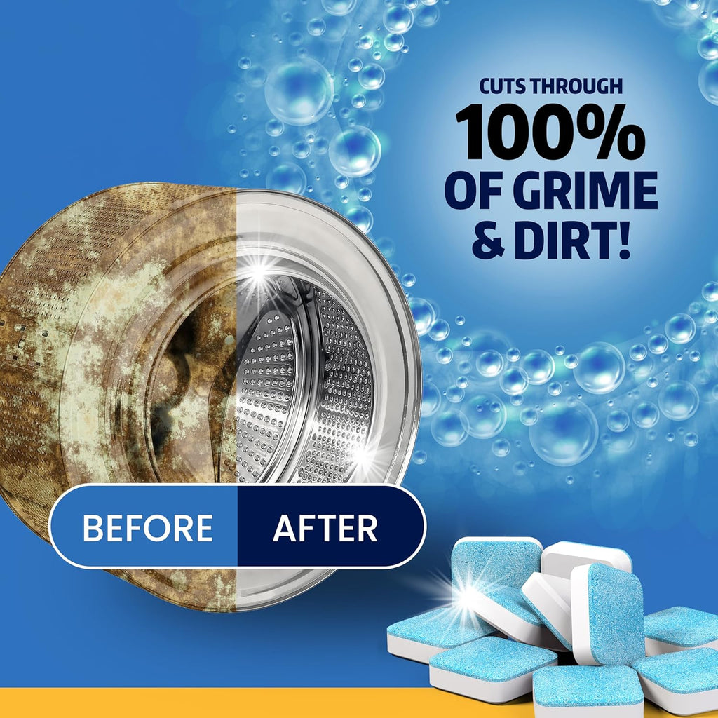 Washing Machine Cleaner Tablets 24 Pack - Deep Cleaning Tablets for Front & Top Load, Works With HE Washers, Removes Residue, Odor & Pet Hair - 12 Month Supply of Washer Cleaner Descalers, Septic Safe