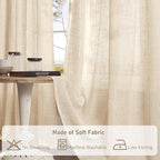 Natural Linen Curtains 90 Inch for Living Room, Semi Sheer Panels | Soft Thick - Image 8