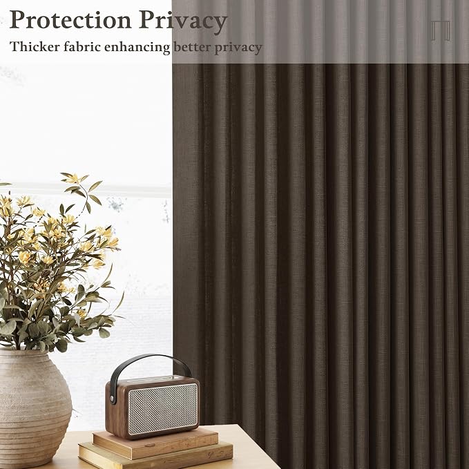 Thick Linen Pinch Pleated Light Filtering Privacy Dark Brown Curtains 50x80 | - Image 2