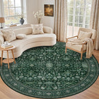 Round Area Rug for Living Room: 8ft Boho Washable Rug Deep Green | Vintage Boho by EXPEDIX