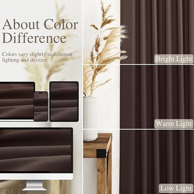 Coffee Linen Curtains for Living Room Back Tab Rod Pocket Semi Sheer Curtains - Image 4