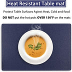 Set of 6 Faux Leather Placemats, PU Table Mats, Waterproof, Stain Resistant, Heat Resistant, Non-Slip Easy to Clean for Kitchen Dining Table,Conference Table C Blue Rectangle