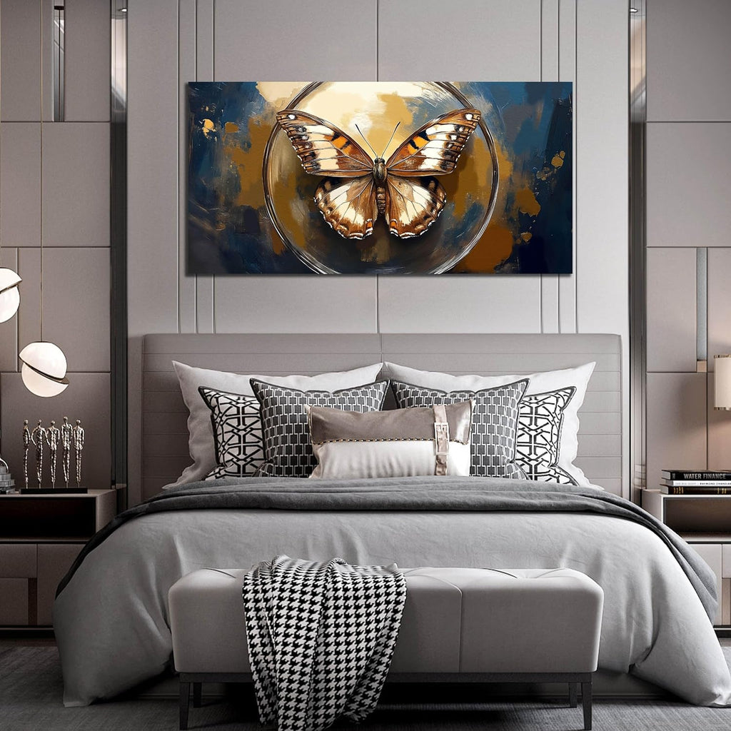Butterfly Wall Art Bedroom - Vintage Wall Decor for Bedroom Girls Room - Black and Gold Wall Art for Living Room Size 29" x 59"