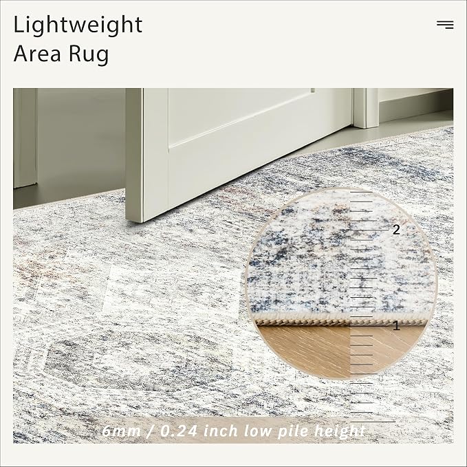Soalmost Runner Rug 2x6 Washable Kitchen Hallway Runners Blue/Ivory | Non-Slip - Image 7