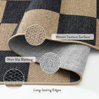 Lahome Checkered Easy Jute Outdoor Patio Area Rug 6ft Round, Washable Black | - Image 3