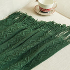 MIULEE Dark Green Knitted Throw Blanket for Couch Boho Textured Cozy Woven Blanket with Tassels for Sofa Chair Bed Living Room Acrylic Wave Pattern 50"x60"