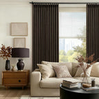 Dark Brown Pleated Double Layer Thick Linen Curtains 90 Inches Long | - Image 7