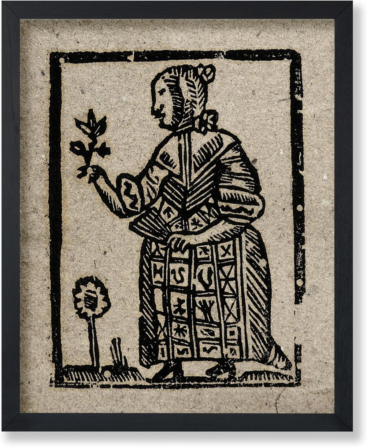 Poster Master Vintage Woodcut Poster - Retro Medieval Print - 16x20 UNFRAMED Wall Art - Gift for Gothic, Horror Fan - Witch Holding a Plant, Magic, Spell, Herbalist - Wall Decor for Bedroom, Dorm