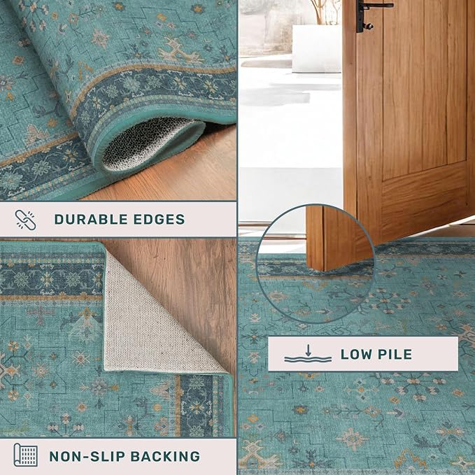 Boho Teal 6x8 Rug for Living Room, Washable Area Rugs for Bedroom, Dining Room - Image 4