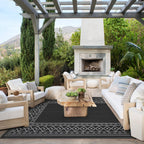 GENIMO Outdoor Rug 5'x8' Waterproof for Patio Decor, Reversible Outdoor Plastic Straw Rug Carpet, Camping Mats for Outdoor, RV, Backyard, Deck, Balcony, Picnic, Black & Grey