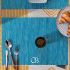 Placemats Set of 8 - Easy Clean Woven Vinyl Placemats for Dining Table, Indoor/Outdoor Place Mats, Washable PVC Table Mats（Teal Blue）