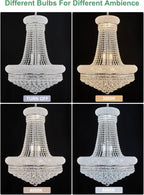 14 - Light Unique Empire Crystal Chandelier with Adjustable Chain for High Ceiling Foyer Entryway Living Room Dining Room Bedroom Chrome Finish