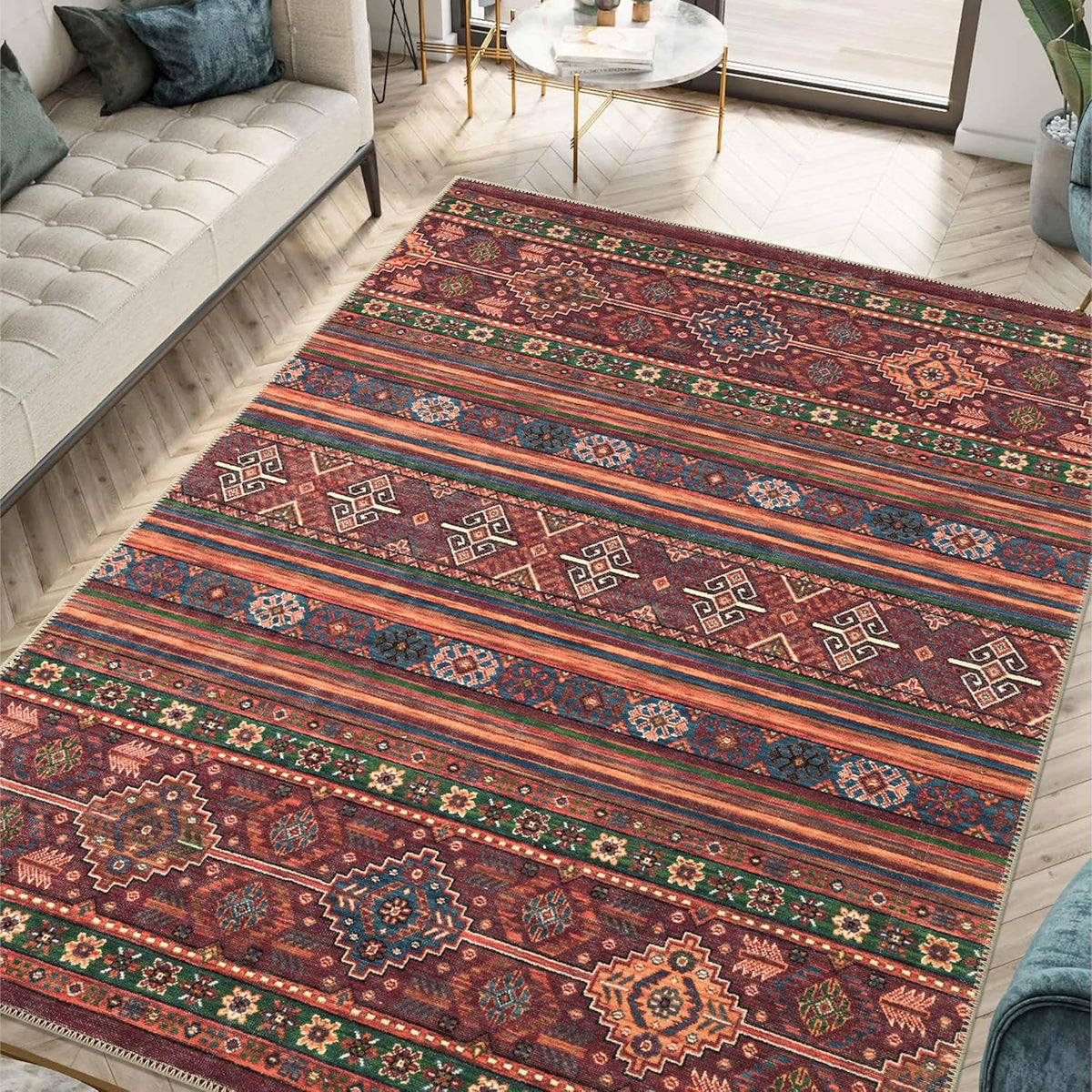 Keen Home Design 6x9 Rug - Machine Washable Area Rug with Non-Slip Backing, Ideal for Living Room, Dining Room, Bedroom - Vintage, Easy Clean, Durable, Low Pile Rug - (6' x 9')