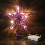 CVHOMEDECO. Violet Glittered 3D Tree Top Star with Warm White LED Lights and Timer for Christmas Tree Decoration and Holiday Seasonal Décor, 8 x 10 Inch