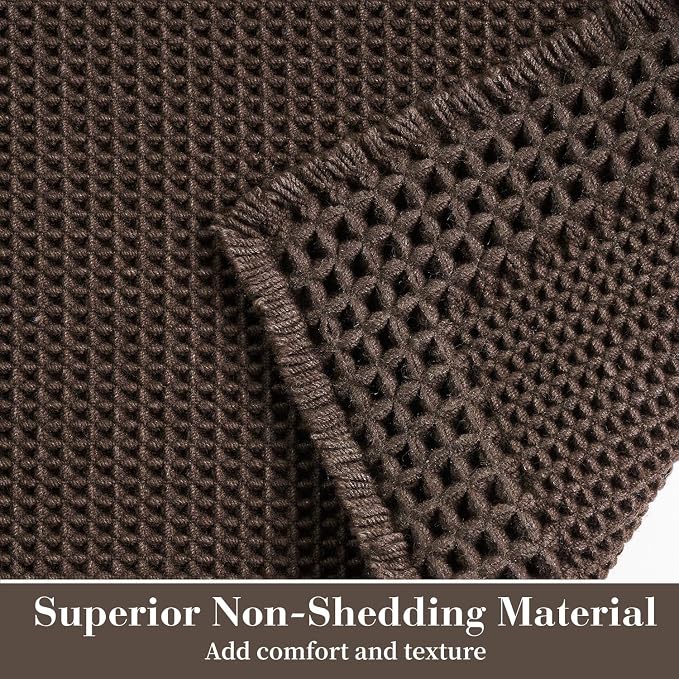 RESARE Waffle Bathroom Runner Rugs, Non Slip Boho Bath Mat 24x60 Dark Brown | - Image 2