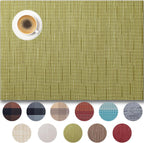 Placemats Set of 12 - Easy Clean Woven Vinyl Placemats for Dining Table, Indoor/Outdoor Place Mats, Washable PVC Table Mats （Pea Green）