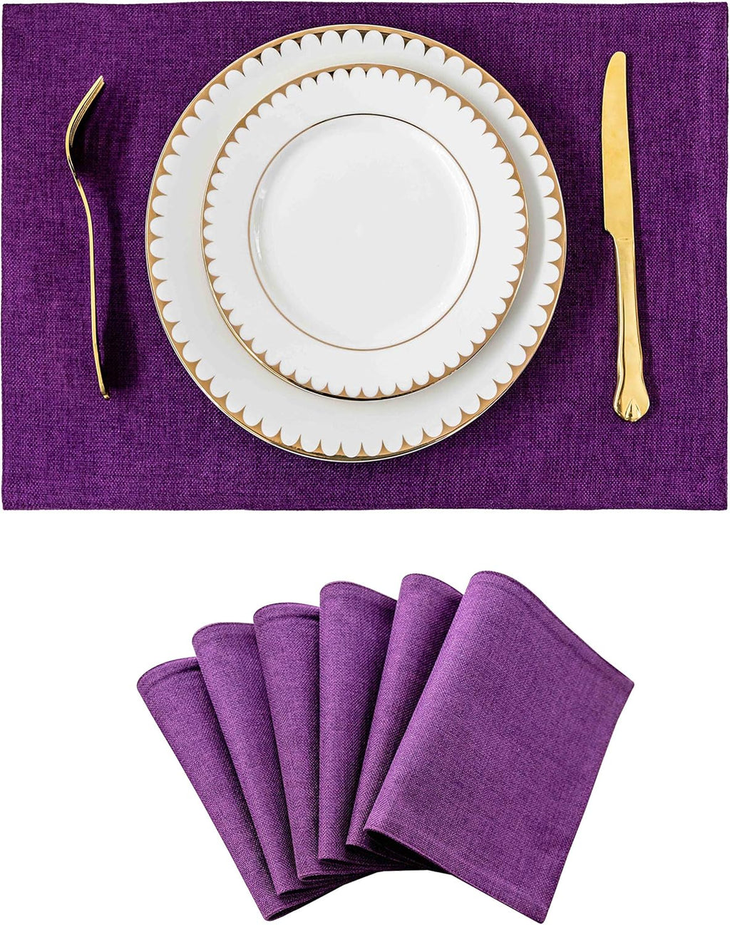 Home Brilliant Placemats Set of 6 Heat Resistant Dining Table Place Mats for Kitchen Table, 13 x 19 inches, Purple
