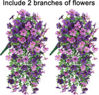 Artificial Faux Hanging Flowers Plants for Spring Outdoor Outside Decoration, 2 PCS Fake Silk Daisy with Eucalyptus UV Resistant Realistic Trailing Vines for Balcony Patio Porch (Darkpurple+Purple)