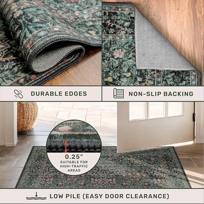 Vintage Floral Dark Green 3x5 Area Rugs - Image 5