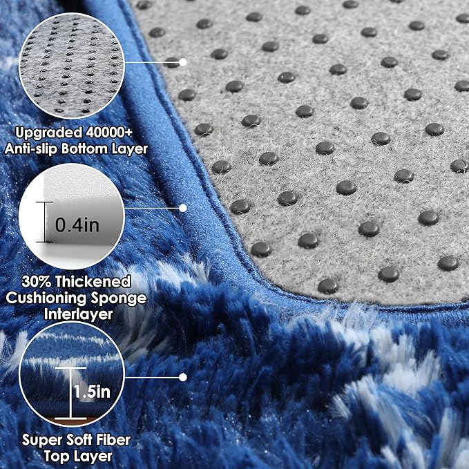 Area Rugs for Boys Bedroom Living Room, 4x6 Fluffy Navy Blue and White Rug | - Image 4