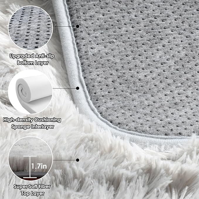 Area Rugs for Living Room Bedroom, 5x8 Fluffy Tie-Dyed Light Grey Shag Rug | - Image 4