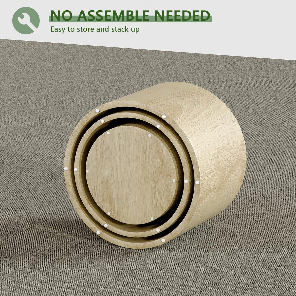 Vikiullf Nesting Coffee Table Set of 3, Round Wooden Coffee Tables, Modern Circle Table for Living Room Side Table End Table, Saving Space Design and No Need Assembly,Natural Wood Grain