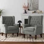 Lumibee High Back Accent Chair Set of 2,Upholstered Wingback Armchair with Solid Wood Legs for Small Spaces,Comfy Single Sofa Chair for Living Room,Bedroom,Office-Gray