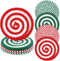 Whaline Christmas Cotton Coasters Red Green Peppermint Candy Handmade Braided Drink Coasters Absorbent Cup Mats for Xmas Holiday Party Home Table Decor, Set of 4