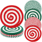 Whaline Christmas Cotton Coasters Red Green Peppermint Candy Handmade Braided Drink Coasters Absorbent Cup Mats for Xmas Holiday Party Home Table Decor, Set of 4