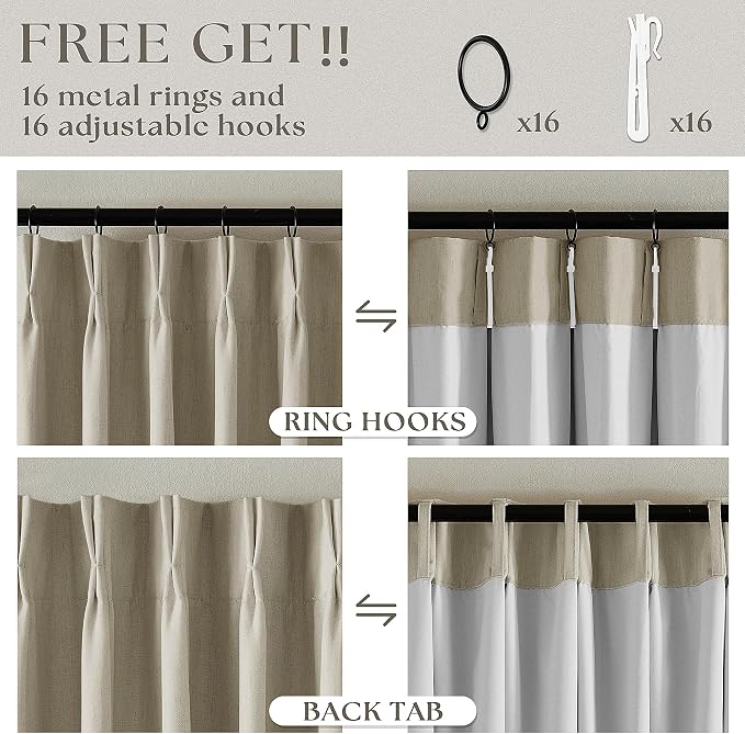Burlywood Birch 100% Blackout Pinch Pleated Linen Curtains 120 Inches Long | - Image 6
