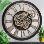 HOIBAI Large Wall Clock, 24 Inch Wall Clocks for Living Room Decor Farmhouse Vintage Rustic Kitchen Wall Decor Vintage Roman Big Oversized Wall Clock for Home Bedroom House Office, Moving Gears Clock