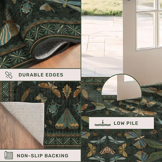 Insect 2x7 Stain Resistant Kitchen Runner Rugs, Vintage Bathroon Rug Non Skid - Image 5