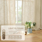 Linen Curtains 40 Inch Length 2 Panels, Light Filtering Panels | Semi Sheer - Image 4