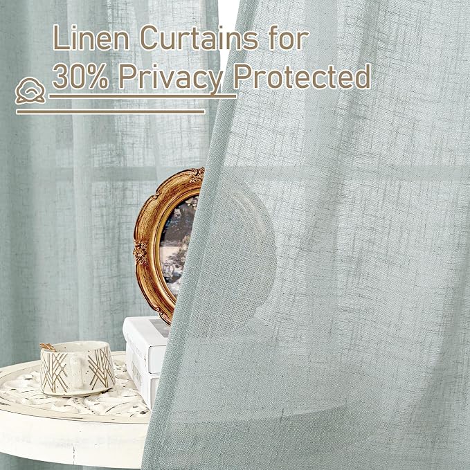 54 Inch Semi Sheer Window Linen Curtains, Light Filtering Panels | Linen - Image 5