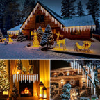 Icicle Lights Outdoor 13.5ft With Remote - 20 Tubes 100 LED Christmas Lights, Waterproof Indoor for Tree Patio Roof Holiday Decor, Cool White