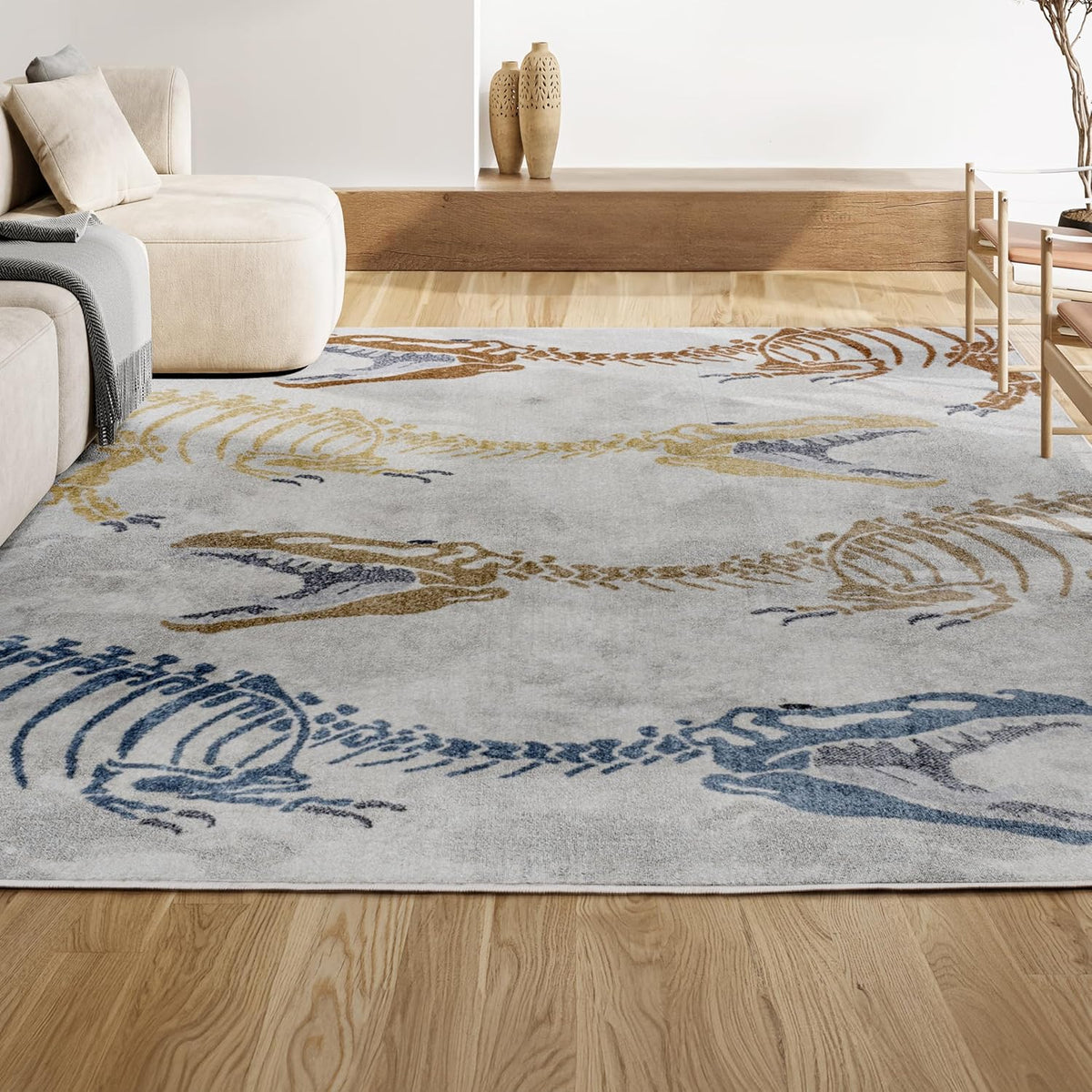 JONATHAN Y Machine-Washable Cream/Multi Indoor Area Rug, 8x10, Kingdarr T-Rex Modern, Casual, Kids & Novelty for Living Room, Dining Room, Bedroom, Kitchen Easy-Cleaning, Non-Shedding (KDW103A-8)
