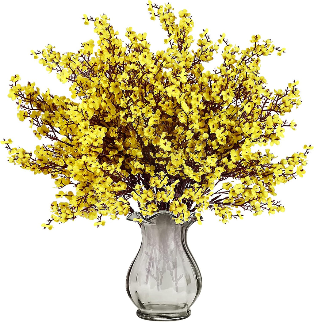 Sggvecsy 6 Pcs Babys Breath Artificial Flowers Gypsophila Bouquets Bulk Real Touch Fake Silk Flowers for Home Wedding DIY Floral Arrangement Kitchen Table Centerpiece Festival Decoration (Yellow)