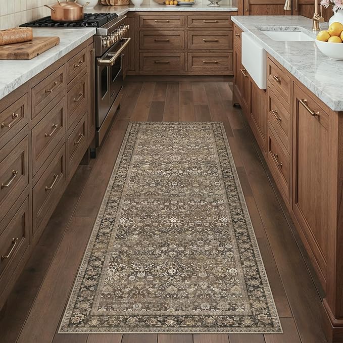 2x5 Brown Vintage Floral Washable Area Rug - Image 3