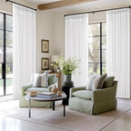 White Thick Linen Pinch Pleated Semi Sheer Curtains 132 Inches Long 2 Panel | - Image 7