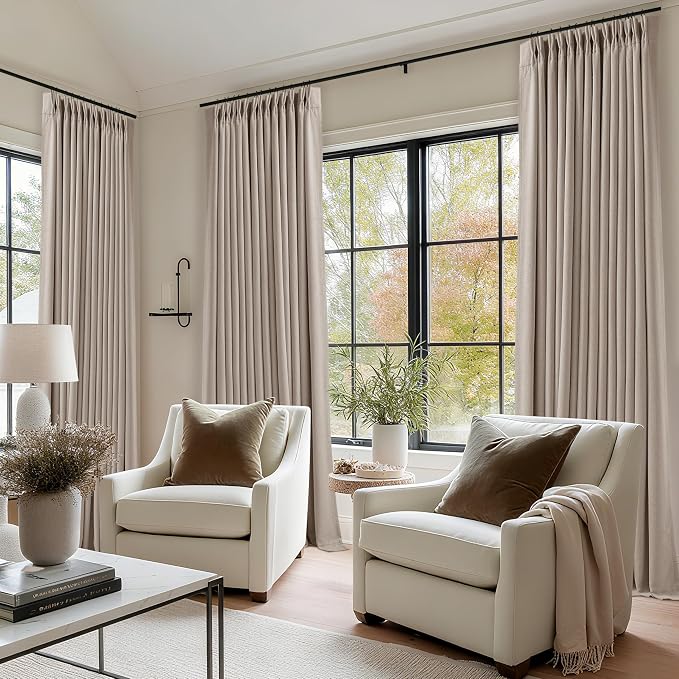 Burlywood Birch Pinch Pleated Blackout 102 Inch Linen Curtains Dual Layer | - Image 8