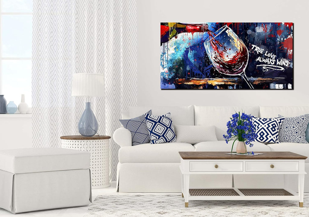 JKWALL77 Graffiti Wall-Art - Red Wine Decor For Kitchen - Canvas Art Wall Decor For Living Room Ready To Hang Size 40" x 20"