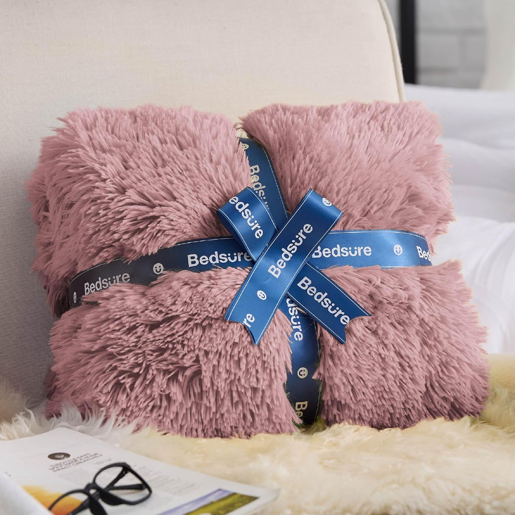 Bedsure GentleSoft Fluffy Dusty Pink Blankets Queen Size for Bed, Thick Sherpa Faux Fur Fleece Fuzzy Plush Winter Warm Soft Queen Blankets, Bedroom Decor Pink Gifts Cozy Gifts for Women Men, 90x90