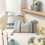 Coastal Blue Boho Decorative Throw Pillow Cover 22x22 Modern Bohemian Accent - Image 4
