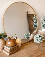 BEAUTYPEAK Circle Mirror Gold 36 Inch Wall Mounted Round Mirror with Brushed Metal Frame for Bathroom, Vanity, Living Room, Bedroom, Entryway Wall Decor (Gold, 36 Inches)