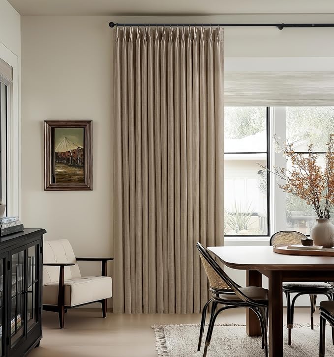 Pinch Pleated Memory Trained Linen Semi Sheer Brown Latte Curtains 50Wx90L | - Image 6