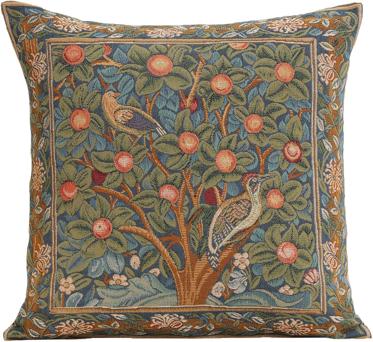 Charlotte Home Furnishings Decorative Tapestry Pillow Cover 19x19 in, Green Woodpecker Couch Pillow Cover, French Country Square Cushion Cases for Living Room Home Decor, Soft Cotton Jacquard Woven