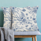 CXMEIFLY Spring Floral Leaves Pillow Covers 18 x 18 Inch Set of 2 for Chinoiserie Flowers Decor Throw Pillows Blue and White Seasonal Plant Outdoor Decorative Cushion Cases for Couch Bed Decorations