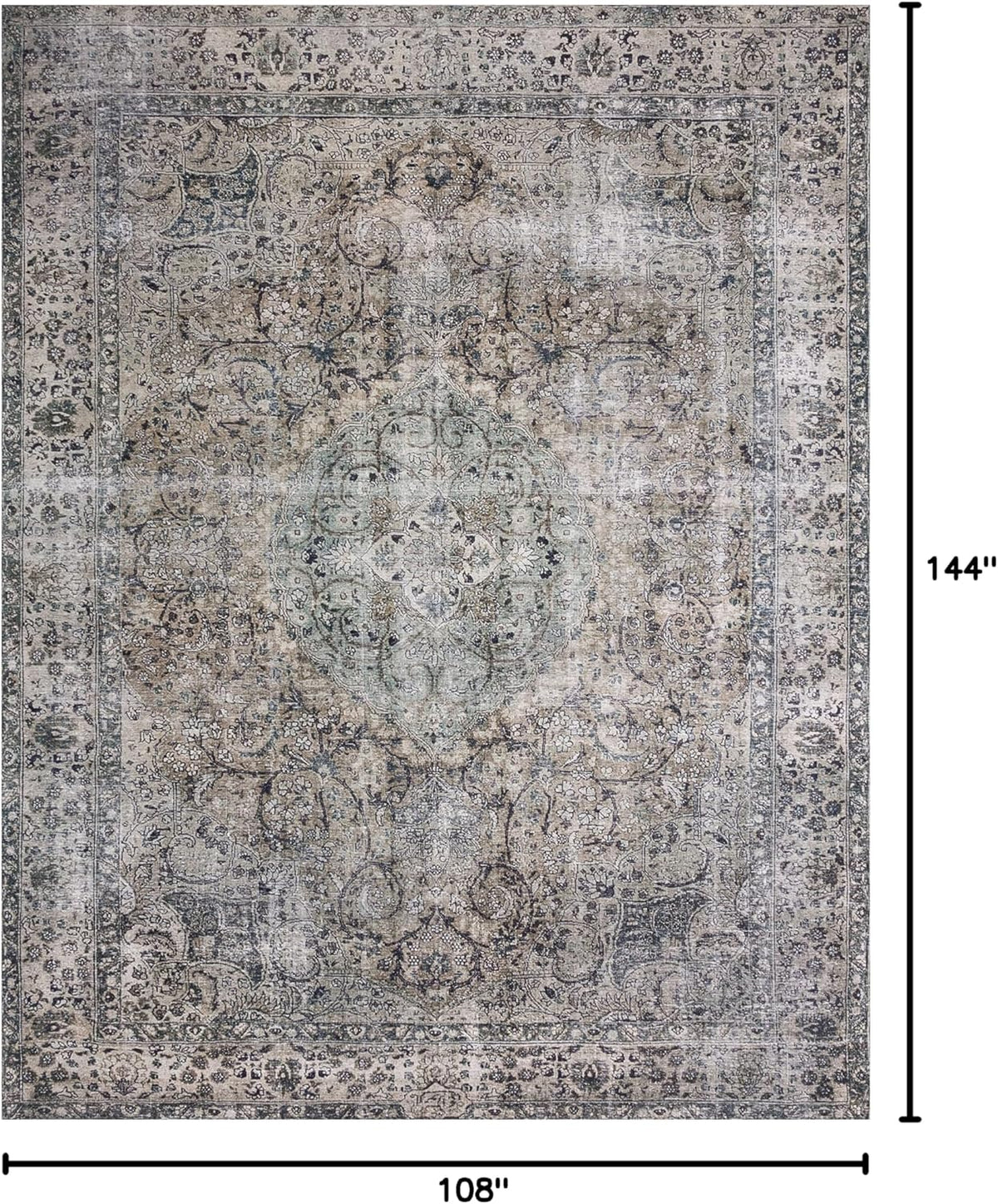 Loloi Layla Collection LAY-06 Taupe/Stone 9'-0" x 12'-0" .13" Thick Area Rug, Soft, Durable, Vintage Inspired, Distressed, Low Pile, Non-Shedding, Easy Clean, Printed, Living Room Rug
